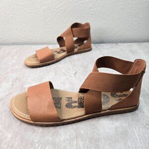 Sorel Criss Cross Strap Flat Comfort Sandals Sz 11 Brown Leather Casual Bohemian